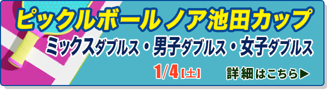 ピックルボール　ノア池田カップ　『ミックスダブルス』『男子ダブルス』『女子ダブルス』